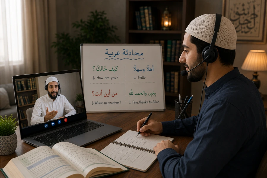 Adult learning Arabic conversation online with male teacher